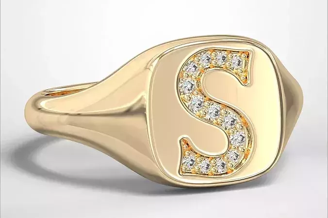 S  Monogram Small Finger Ring Signet Cushion Shape Chevalier