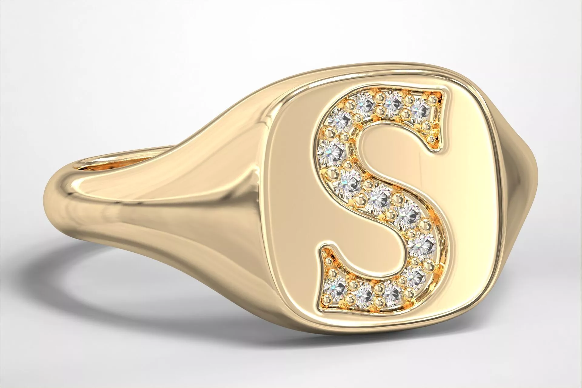 S Monogram Small Finger Ring Signet Cushion Shape Chevalier 3D print model