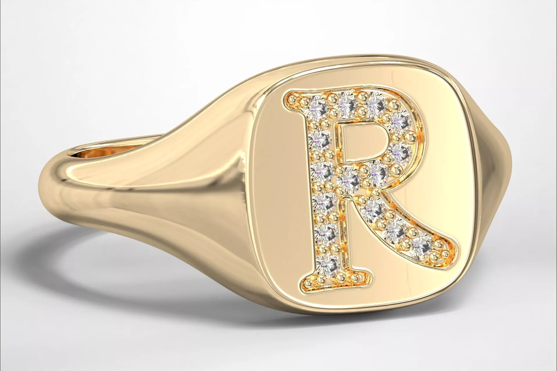 R Monogram Small Finger Ring Signet Cushion Shape Chevalier 3D print model