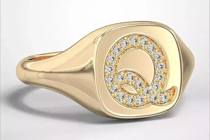 Q  Monogram Small Finger Ring Signet Cushion Shape Chevalier