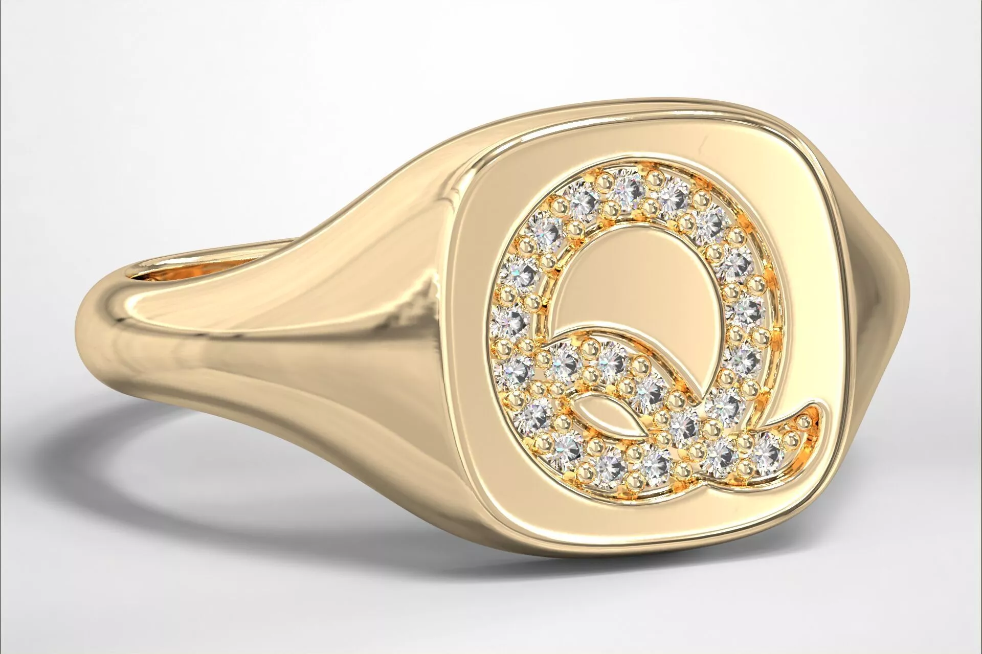 Q Monogram Small Finger Ring Signet Cushion Shape Chevalier 3D print model