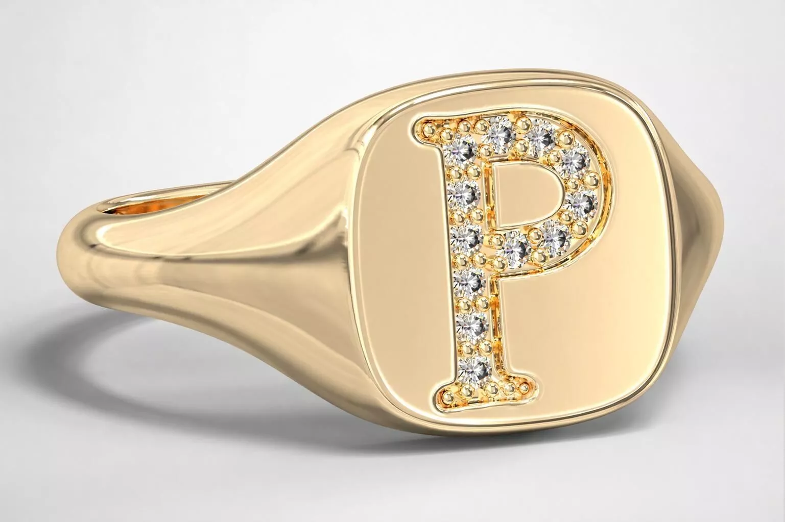 P Monogram Small Finger Ring Signet Cushion Shape Chevalier 3D print model