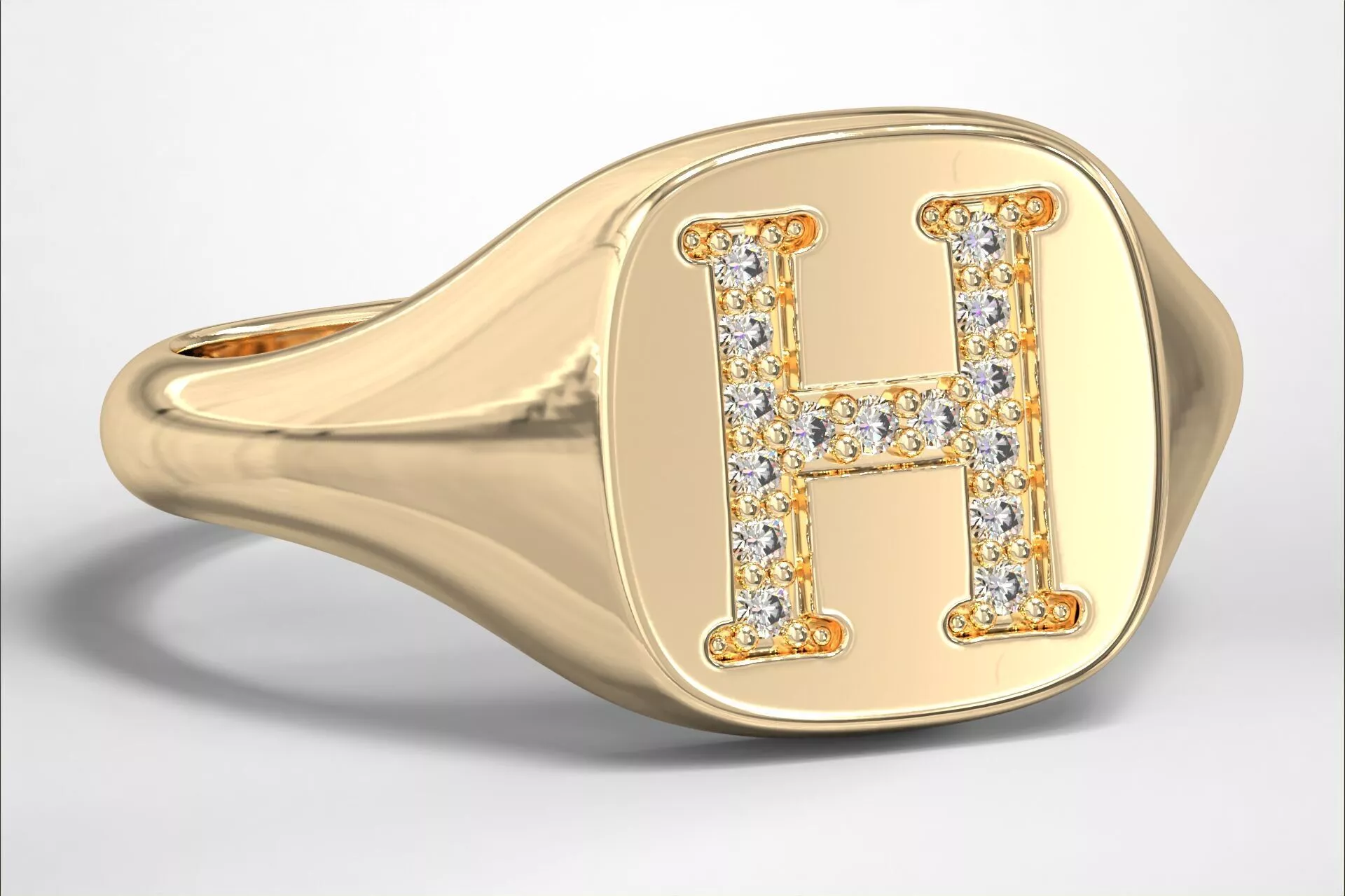 H Monogram Small Finger Ring Signet Cushion Shape Chevalier 3D print model