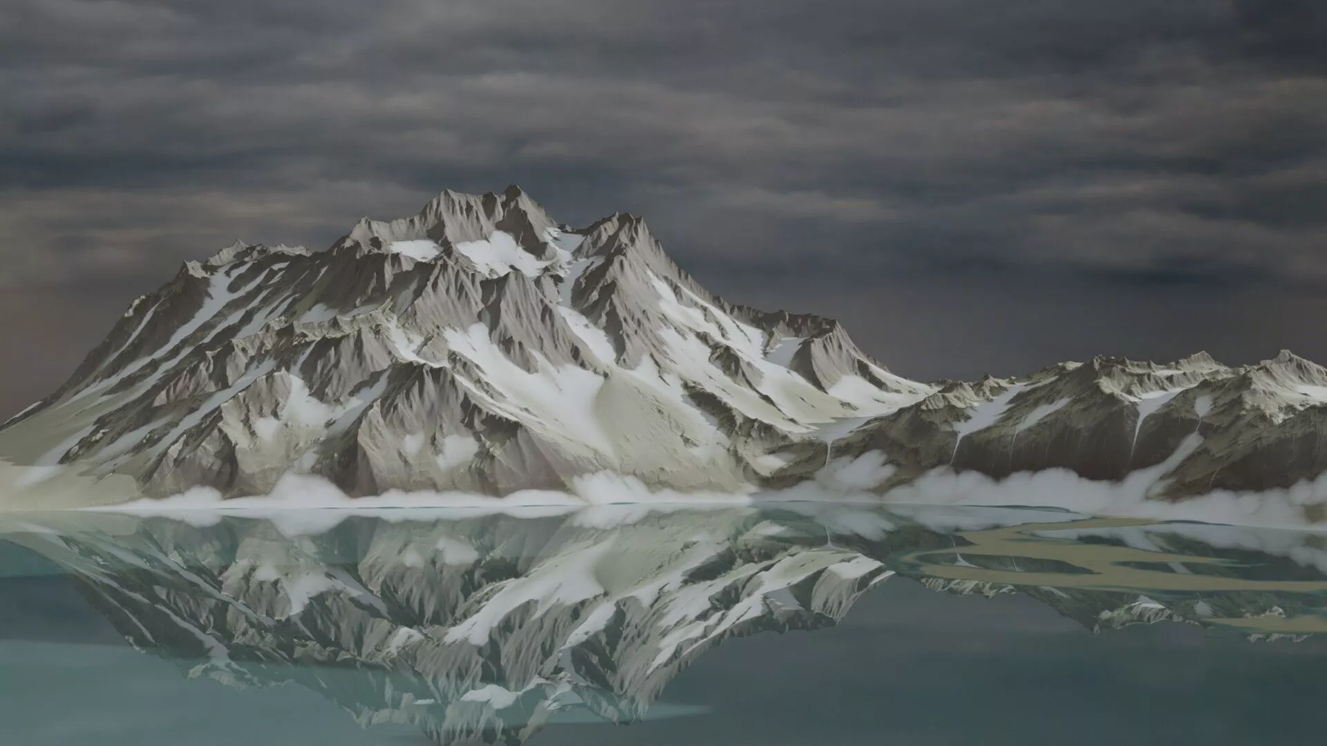 Snow Mountain Valley Lake Landscape 3D model