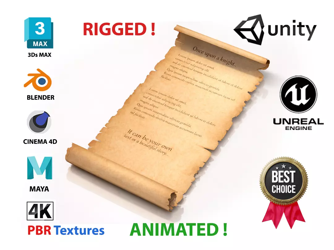 Parchment Scroll Old Low-poly 3D model