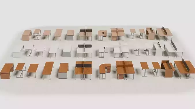 Office Desk Collection - Game Ready PBR - 36 Desk Models Low-poly 3D model 5