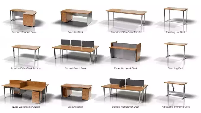 Office Desk Collection - Game Ready PBR - 36 Desk Models Low-poly 3D model 2