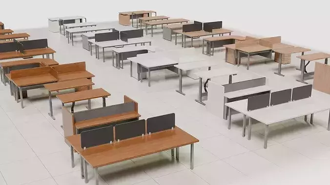 Office Desk Collection - Game Ready PBR - 36 Desk Models Low-poly 3D model 6