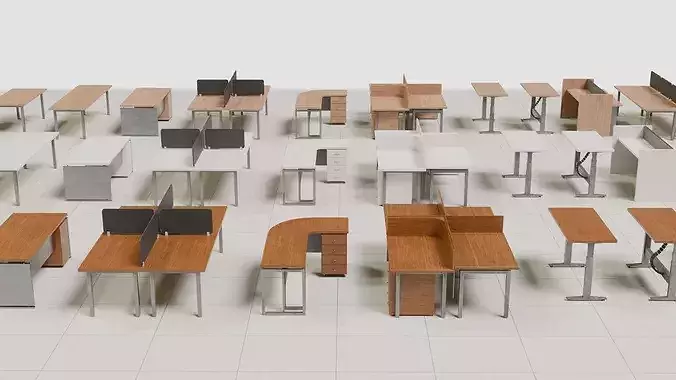 Office Desk Collection - Game Ready PBR - 36 Desk Models Low-poly 3D model 7