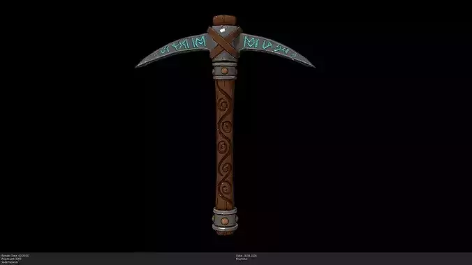 Stylized Runic Ancient Pickaxe Game Ready - AI
