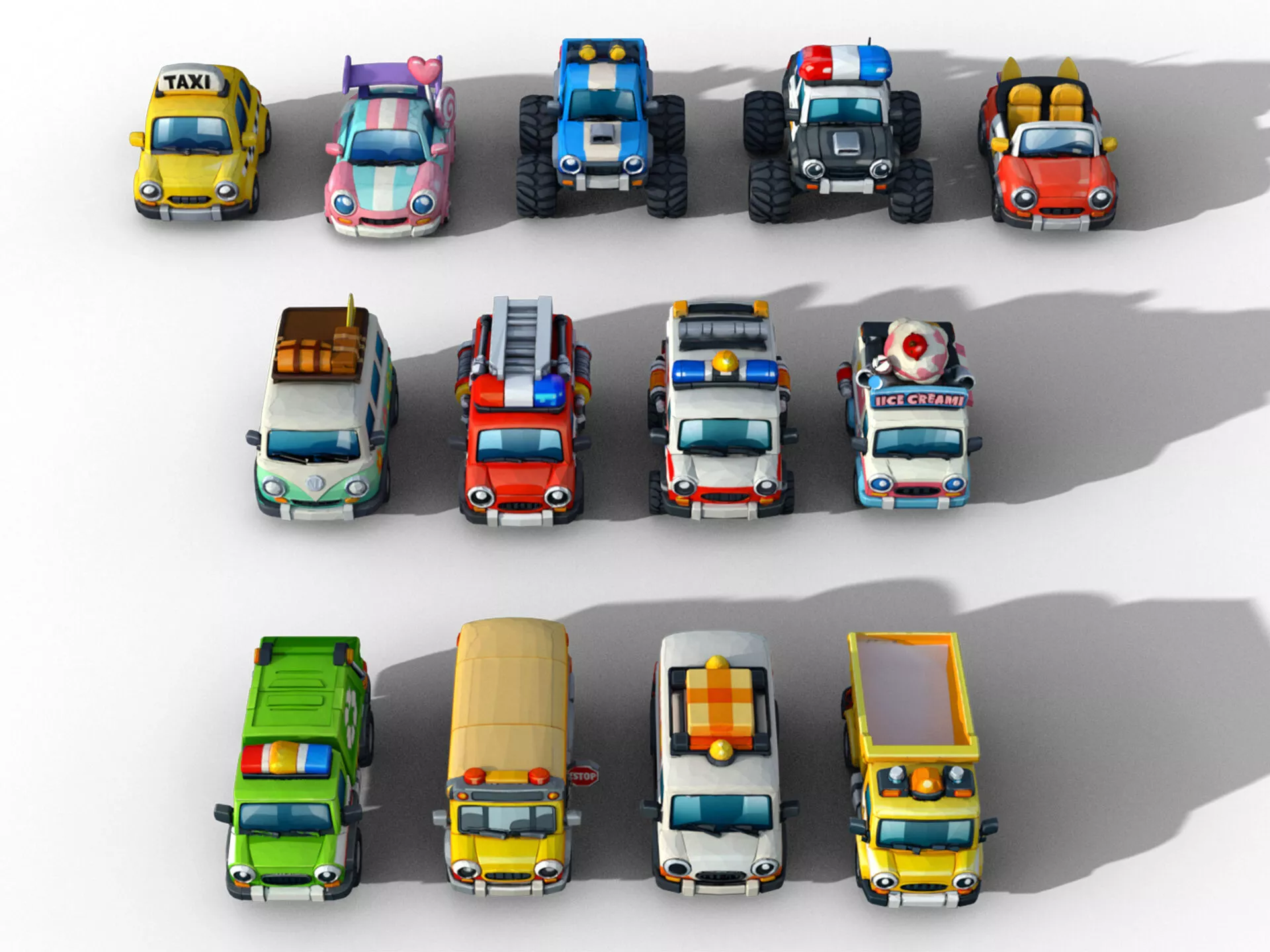 Chibi Style Low Poly Cars Low-poly 3D model