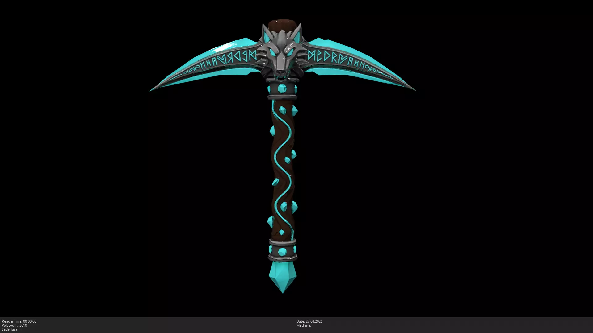Stylized Wolf-Spirit Pickaxe Game Ready - AI Low-poly 3D model
