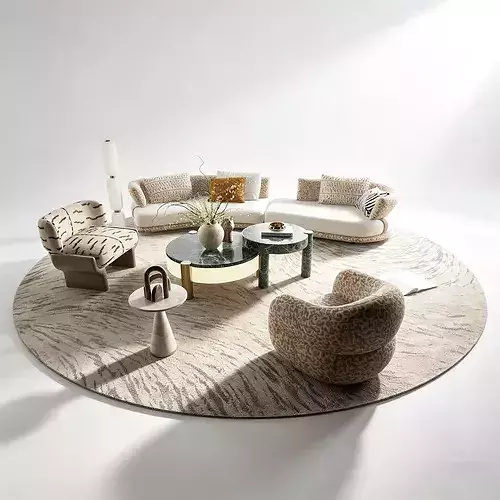 Modern Luxury Living Room Sofa Set Curved Fabric Couch 3D model
