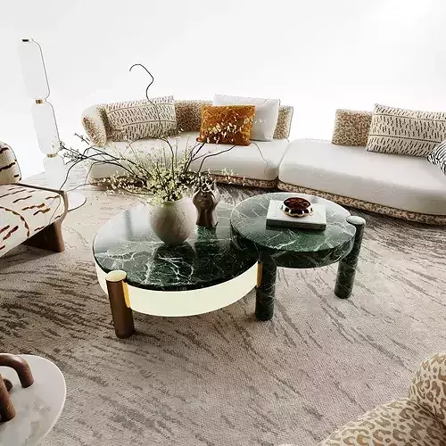 Modern Luxury Living Room Sofa Set Curved Fabric Couch 3D model 4