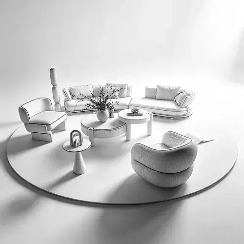 Modern Luxury Living Room Sofa Set Curved Fabric Couch 3D model 7
