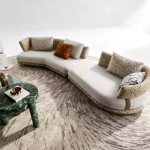 Modern Luxury Living Room Sofa Set Curved Fabric Couch 3D model 6