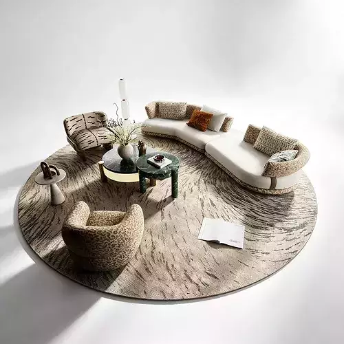 Modern Luxury Living Room Sofa Set Curved Fabric Couch 3D model 3