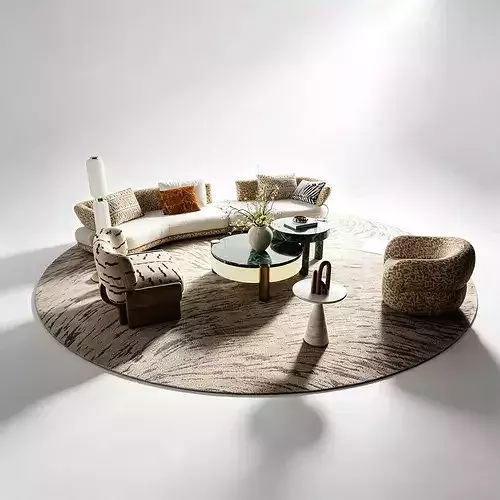 Modern Luxury Living Room Sofa Set Curved Fabric Couch 3D model 2