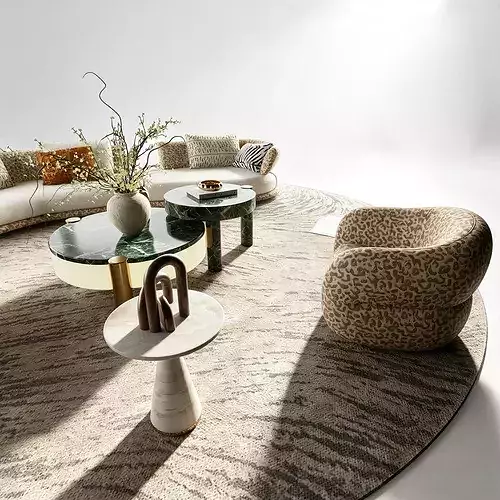 Modern Luxury Living Room Sofa Set Curved Fabric Couch 3D model 5