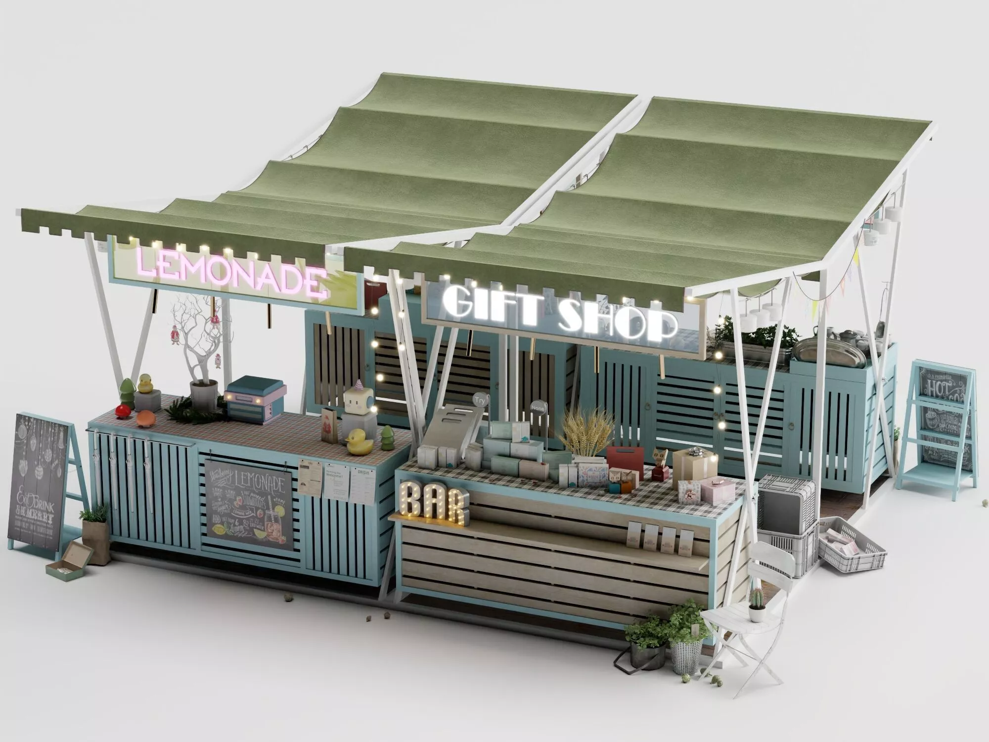Outdoor Market Dessert Stall Low-poly 3D model