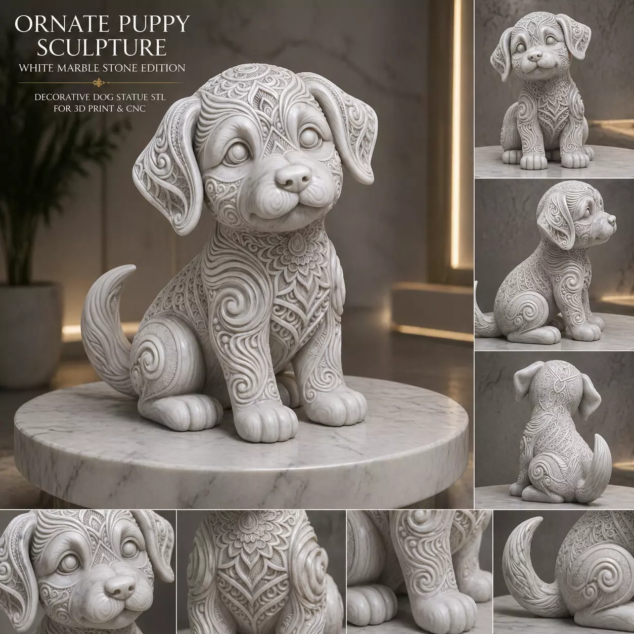 Ornate Puppy Sculpture Decorative Dog Statue STL 3D print model
