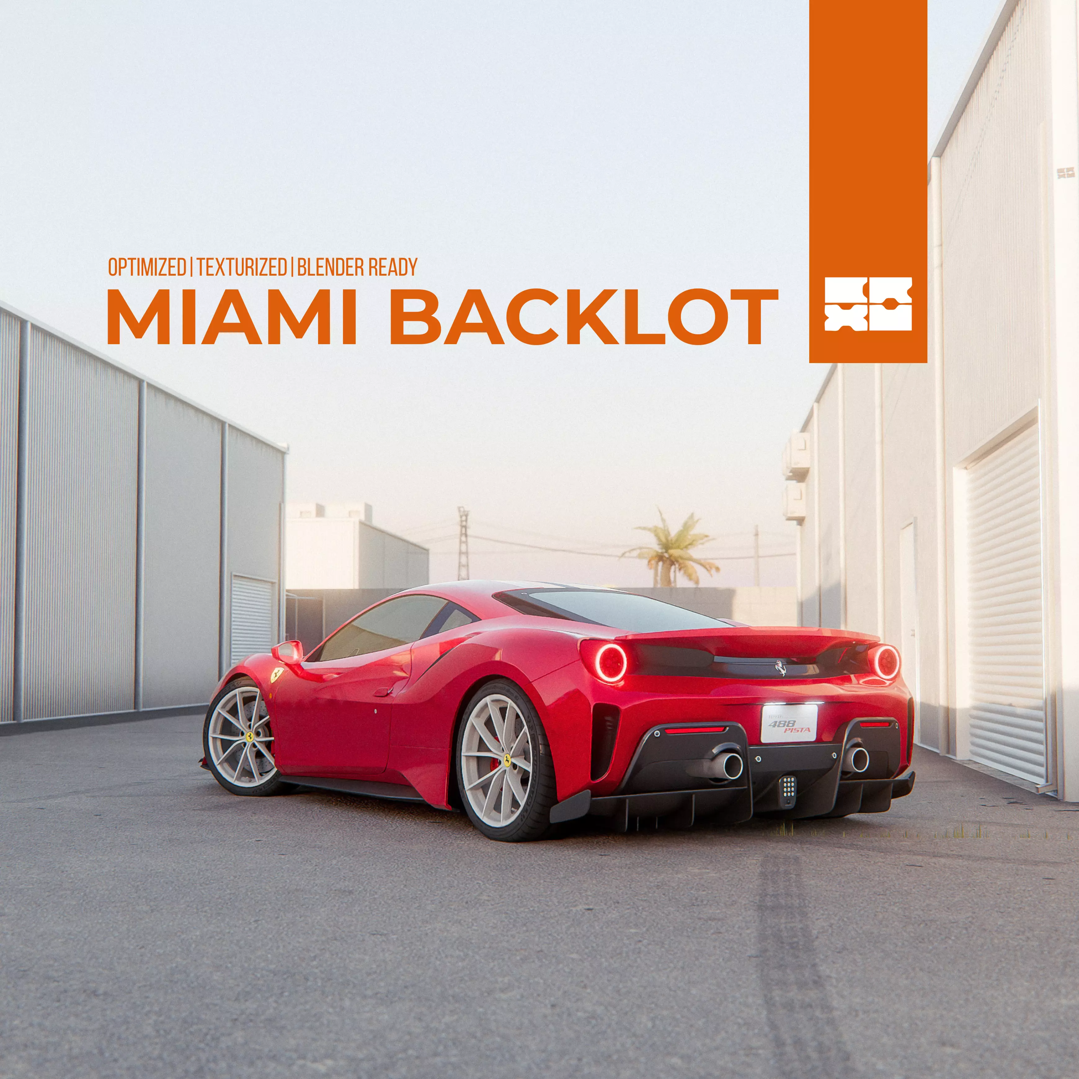 AUTOMOTIVE SCENE - MIAMI BACKLOT - BLENDER OPTMIZED SCENE 3D model