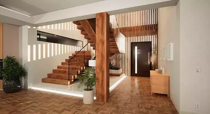 Modern House Fully Furnished Interior Low-poly 3D model 3