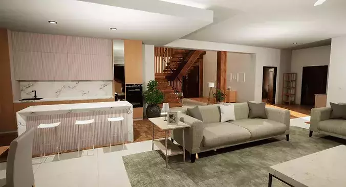 Modern House Fully Furnished Interior Low-poly 3D model