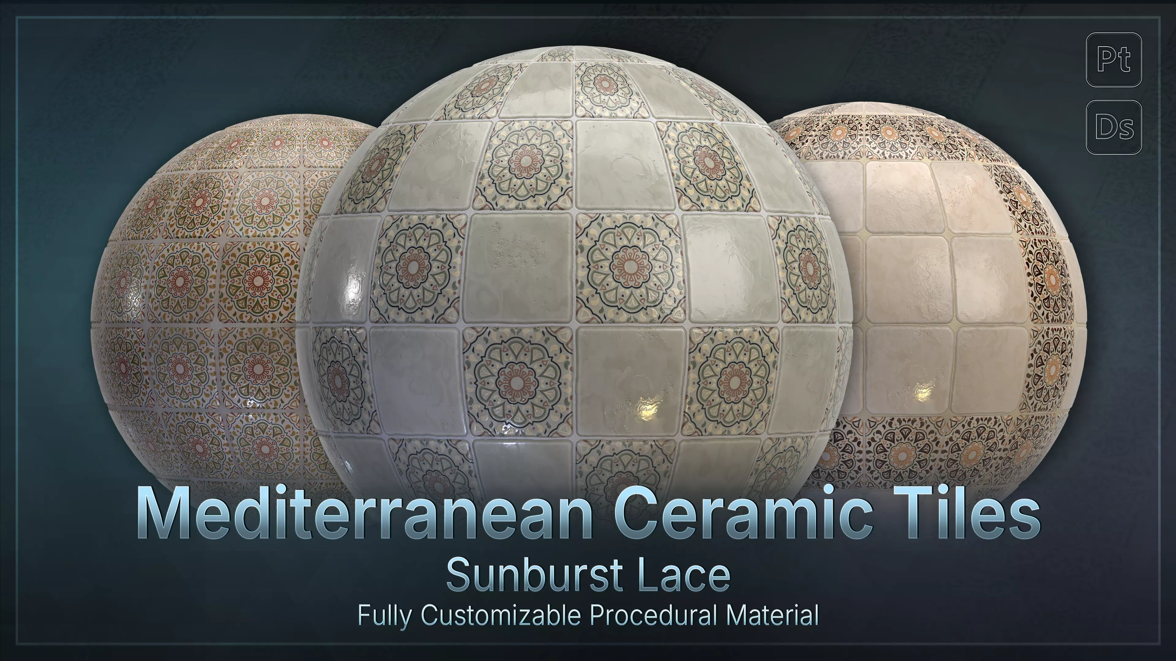 Mediterranean Ceramic Tiles - Sunburst Lace Low-poly 3D model