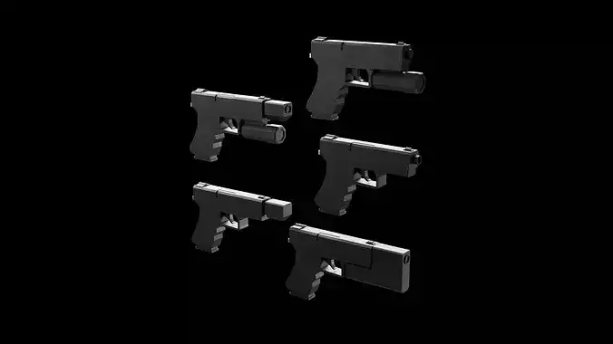 Stylized Low Poly Glock -5 Variations Game Ready