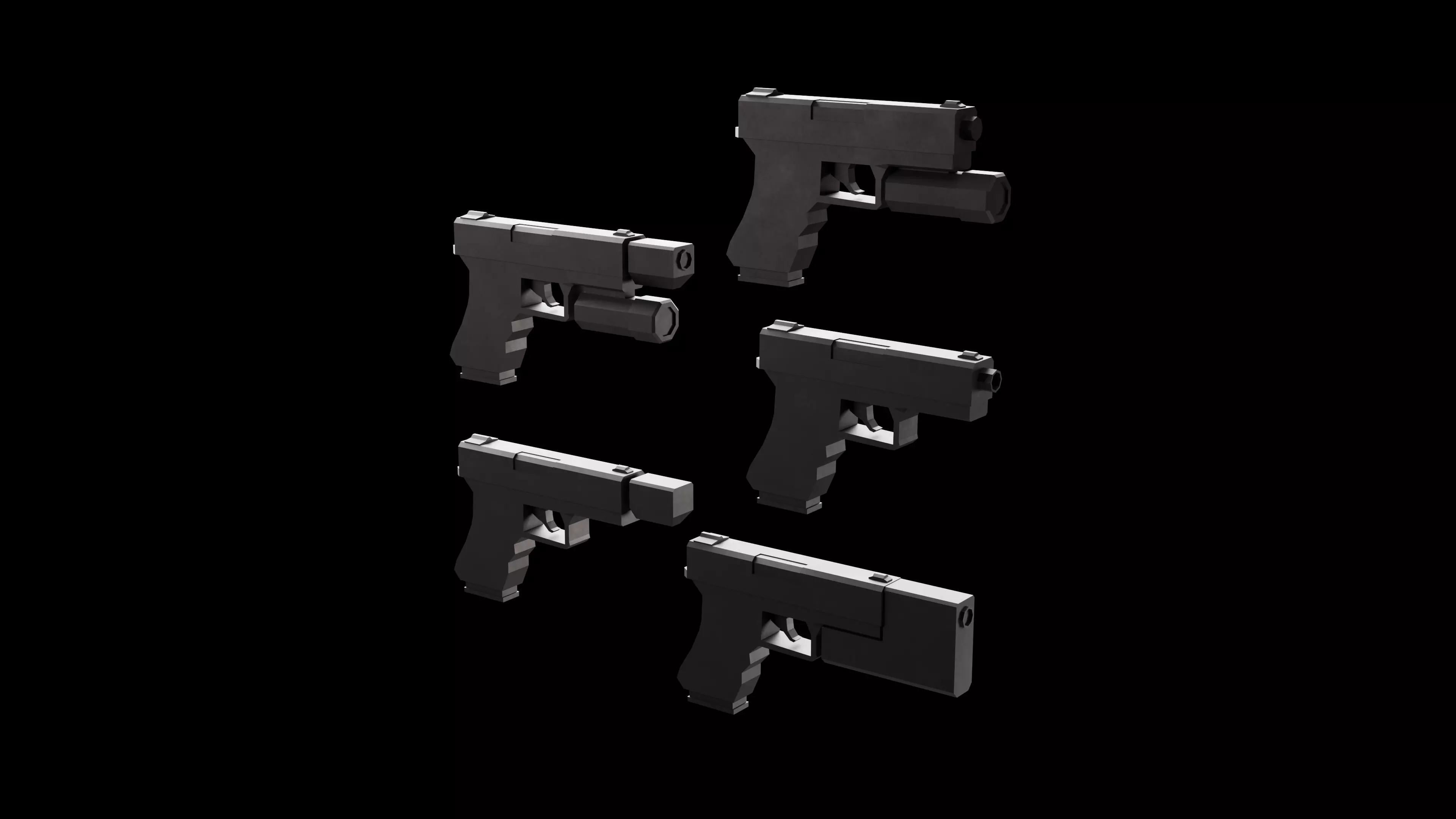 Stylized Low Poly Glock -5 Variations Game Ready Low-poly 3D model