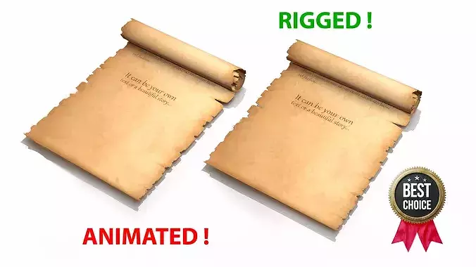 Parchment Scroll Old Rigged Animated