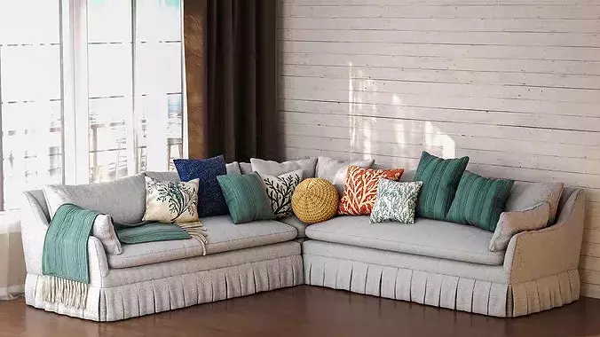 Lulu and Georgia Portola Pleated Sectional Sofa 3D model 2