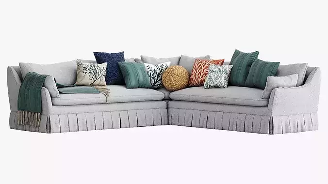 Lulu and Georgia Portola Pleated Sectional Sofa 3D model 4
