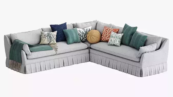 Lulu and Georgia Portola Pleated Sectional Sofa 3D model 3