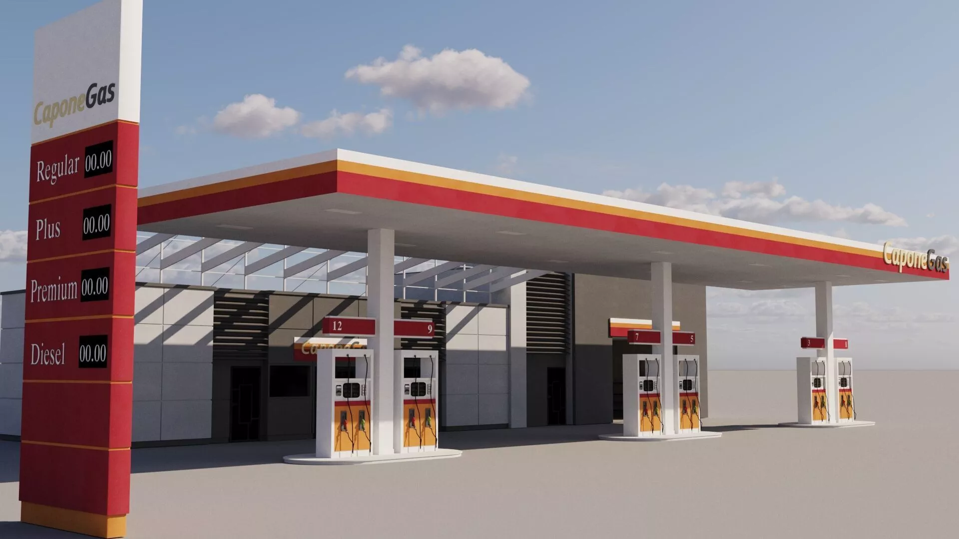 Gas Station Low-poly 3D model