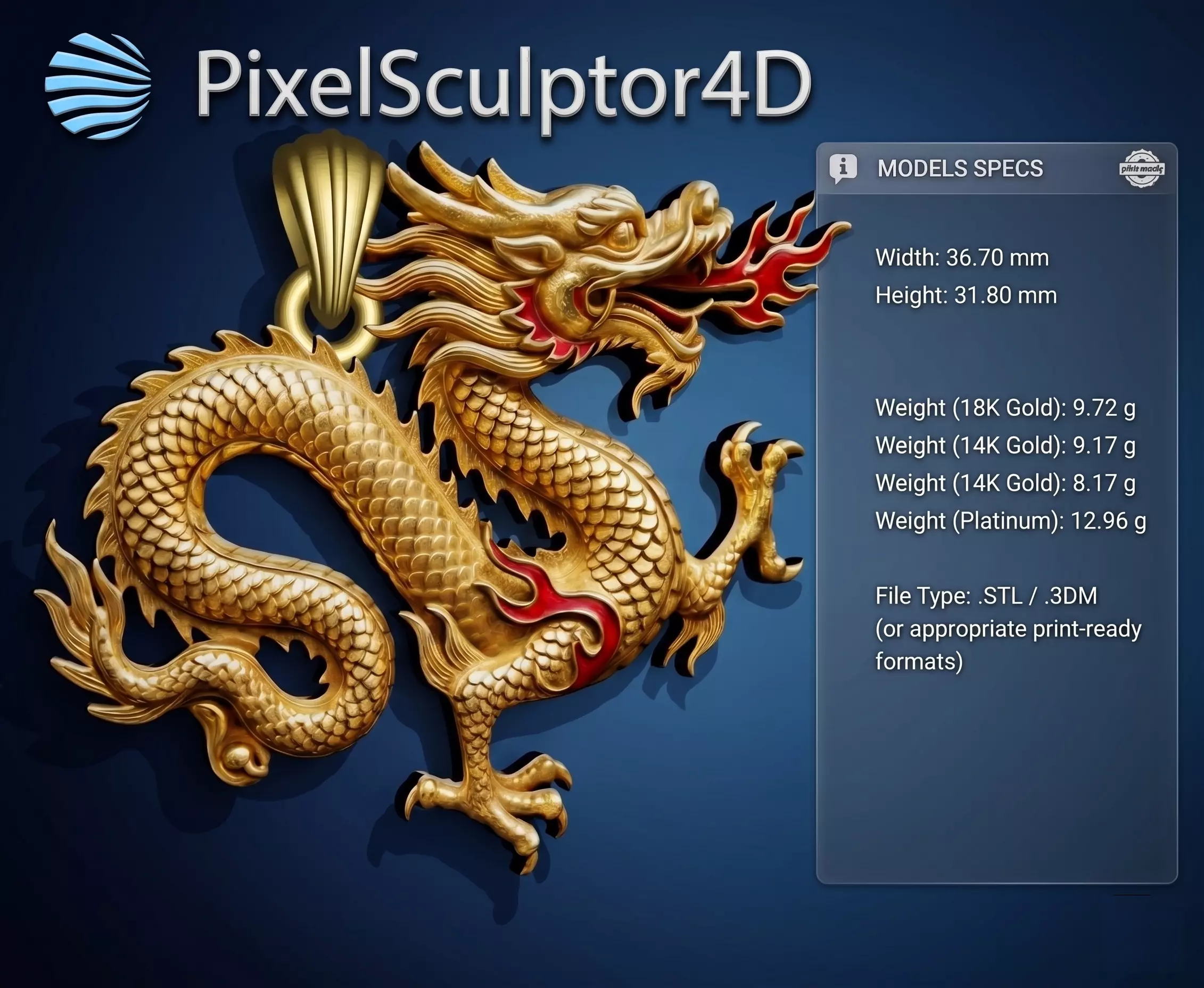 Asian Dragon Pendant 3D print model