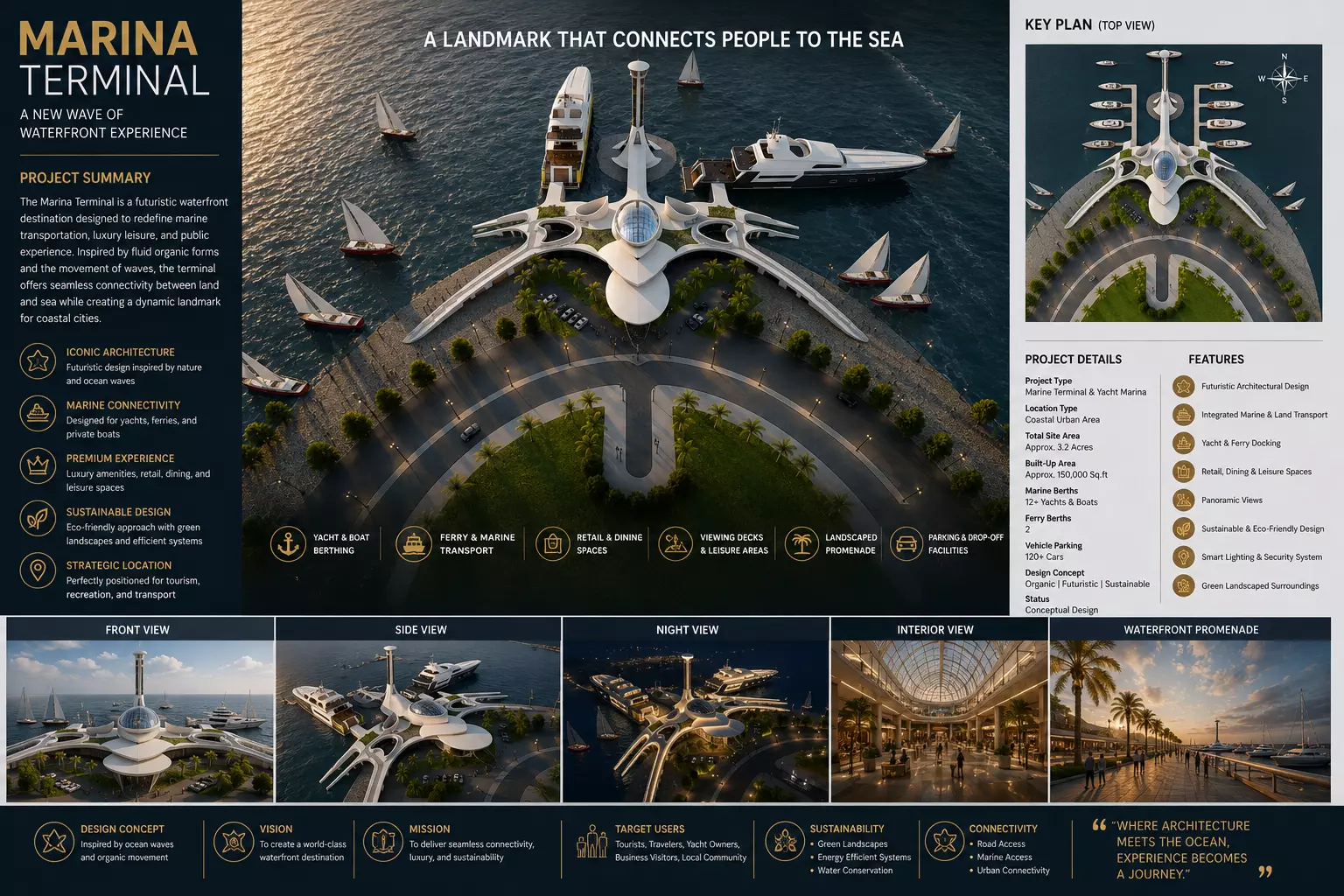 Futuristic Cruise Port-Terminal 3D Model- Luxury Marina Low-poly 3D model