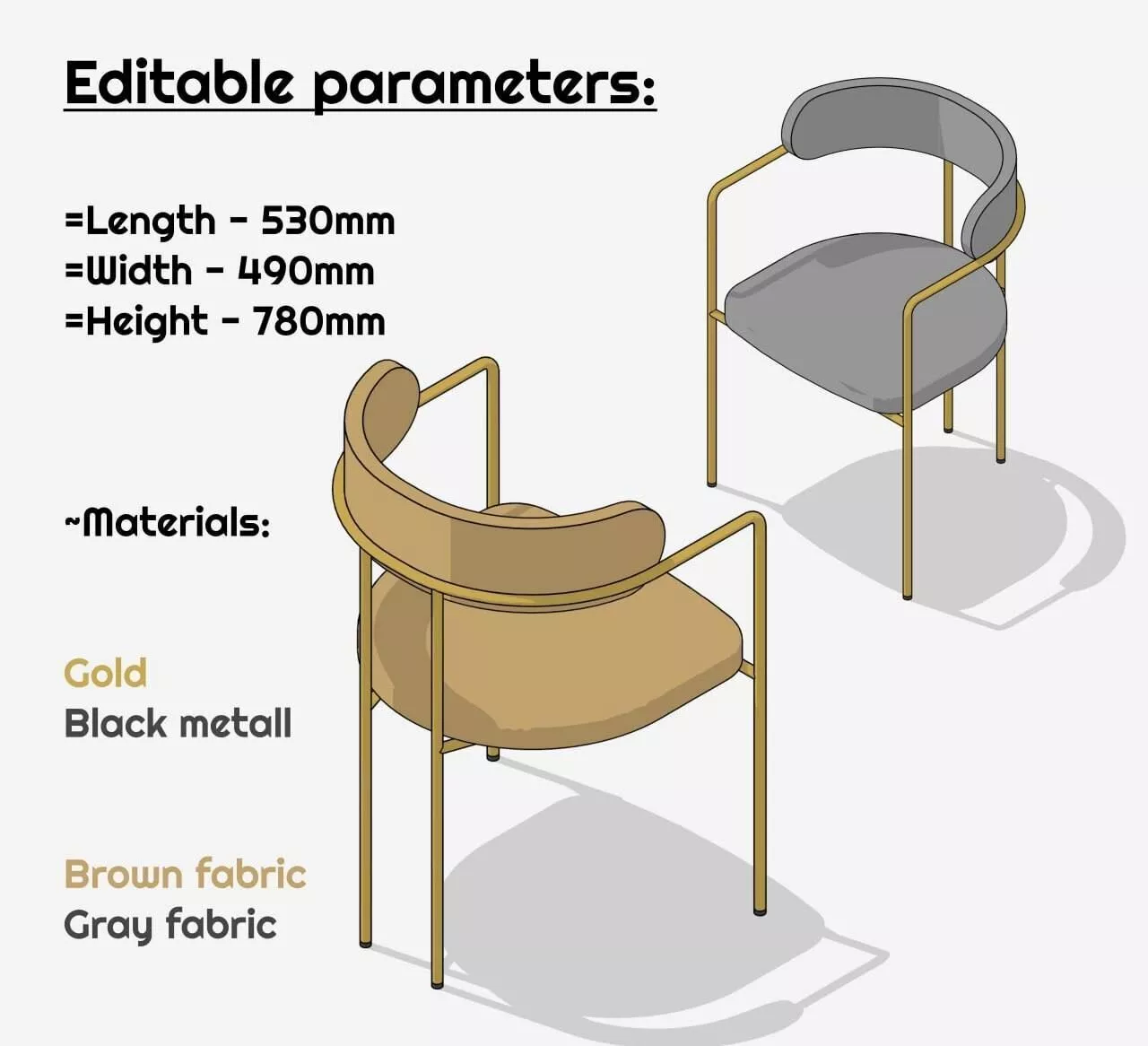 Modern Parametric Armchair Gold Fabric Elegant Seating 3D model