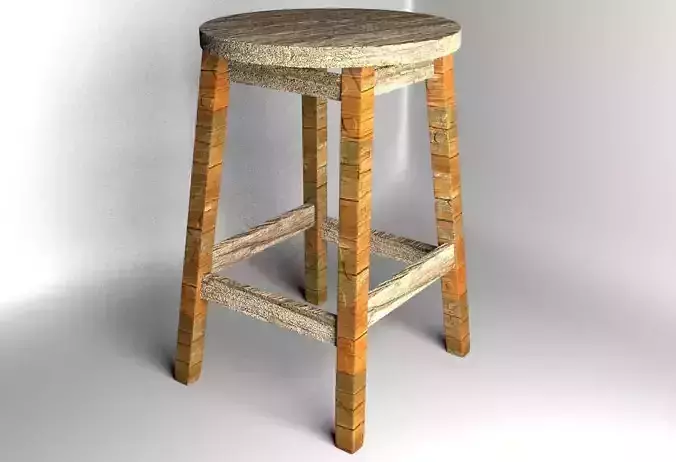 Stool wooden 3D model