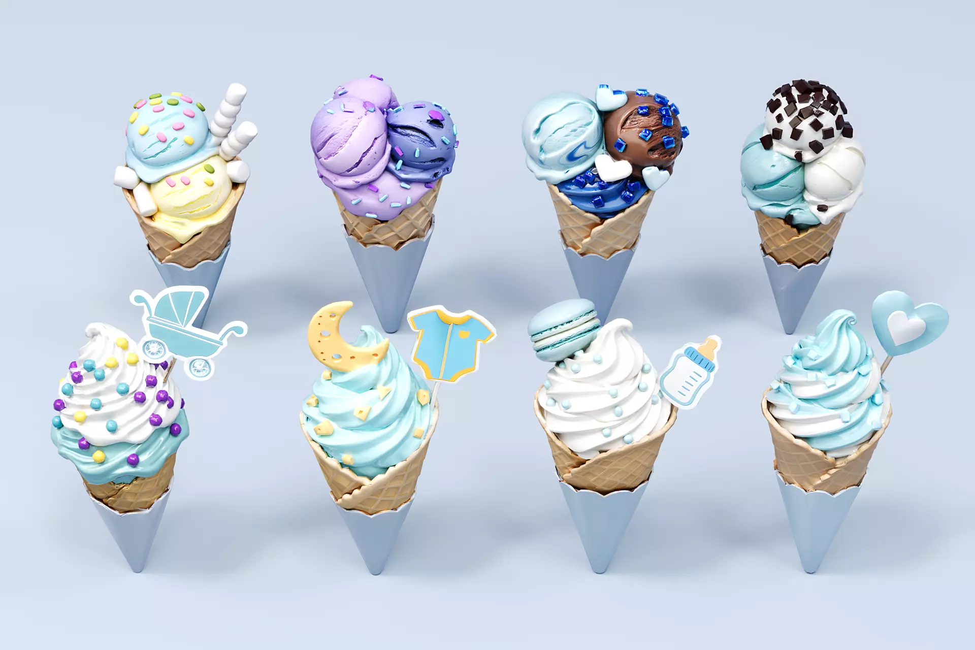 blue series birth gift ice cream 3D model