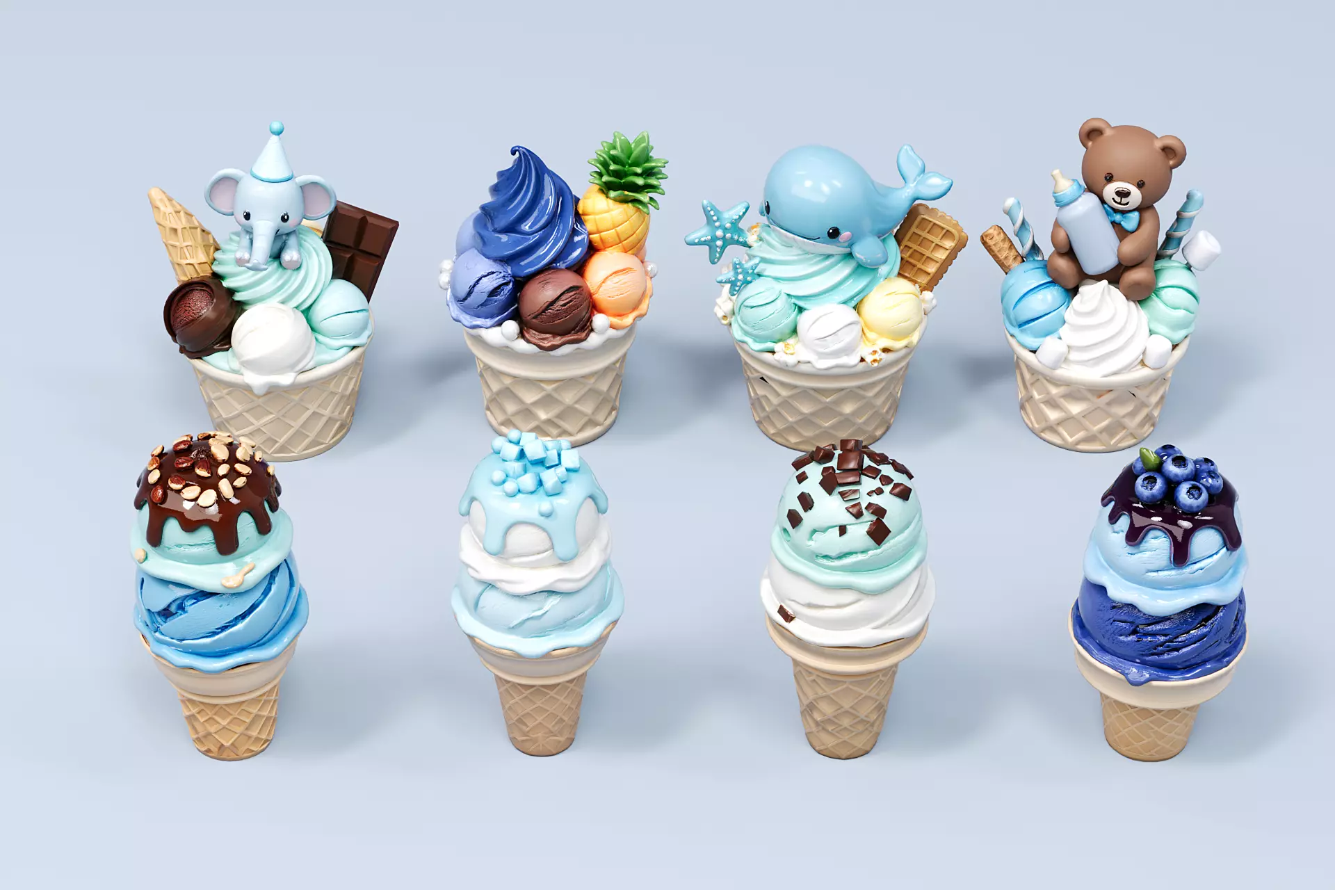 blue series birth gift ice cream animal 3D model