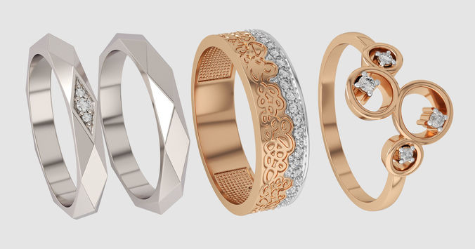 Three rings with gemstones 3D print model