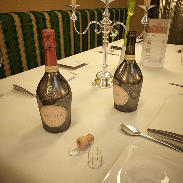 Champagne Set 2 - Bottle Flute Strawberry and Wooden Ice Bucket 3D model_28