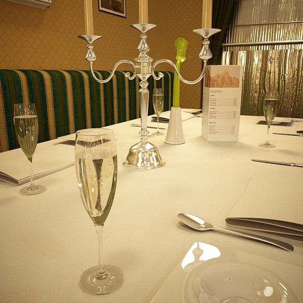 Champagne Set 2 - Bottle Flute Strawberry and Wooden Ice Bucket 3D model_14