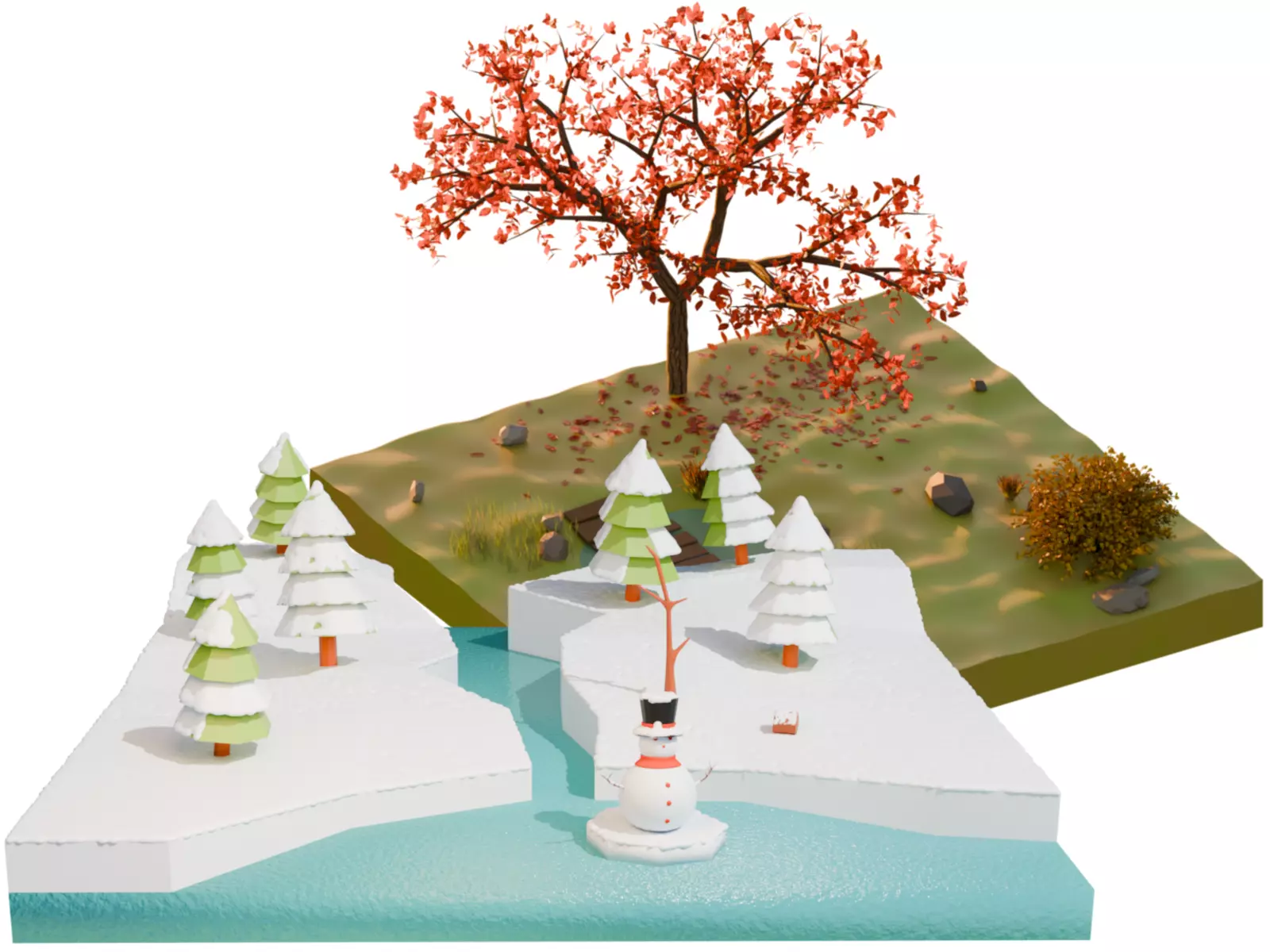 Autumn and Winter bundle Low-poly 3D model