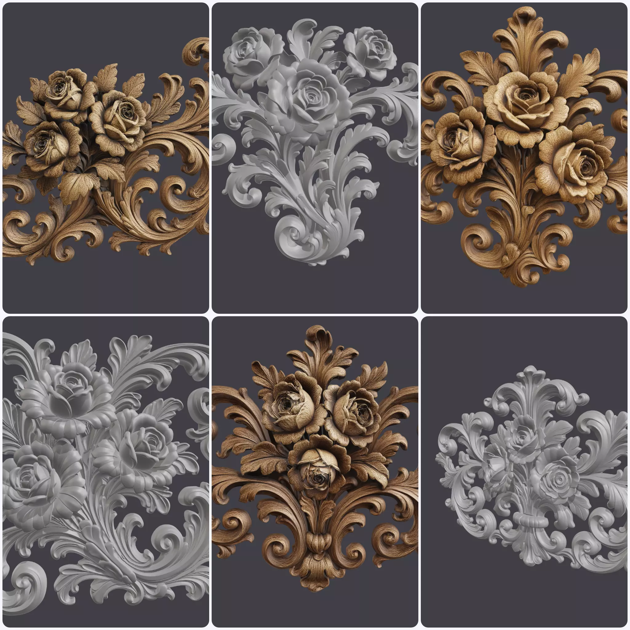 Baroque Carving Decor NSCDB18 Bundle of 6 for CNC 3D Printing 3D print model
