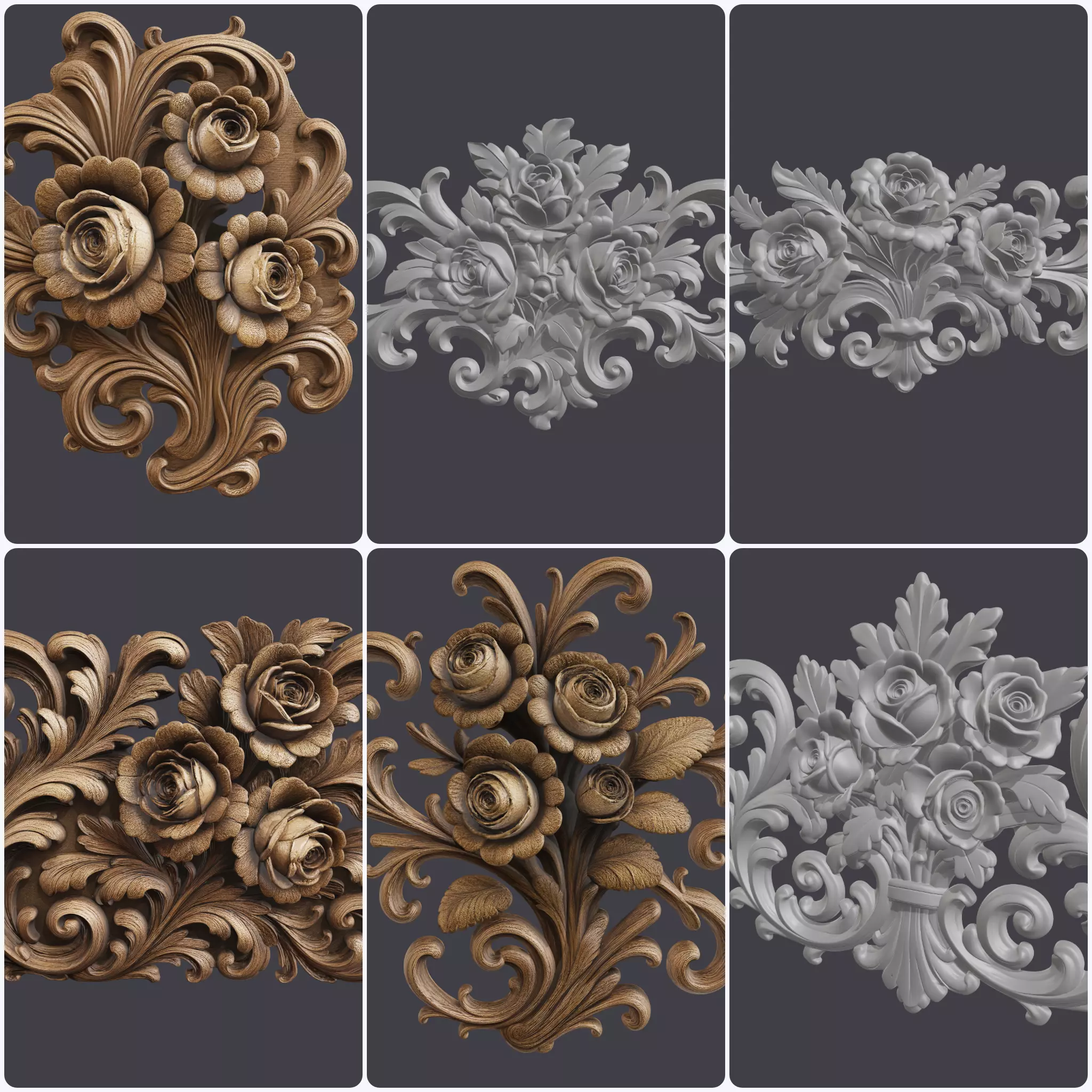 Baroque Carving Decor NSCDB20 Bundle of 6 for CNC 3D Printing 3D print model