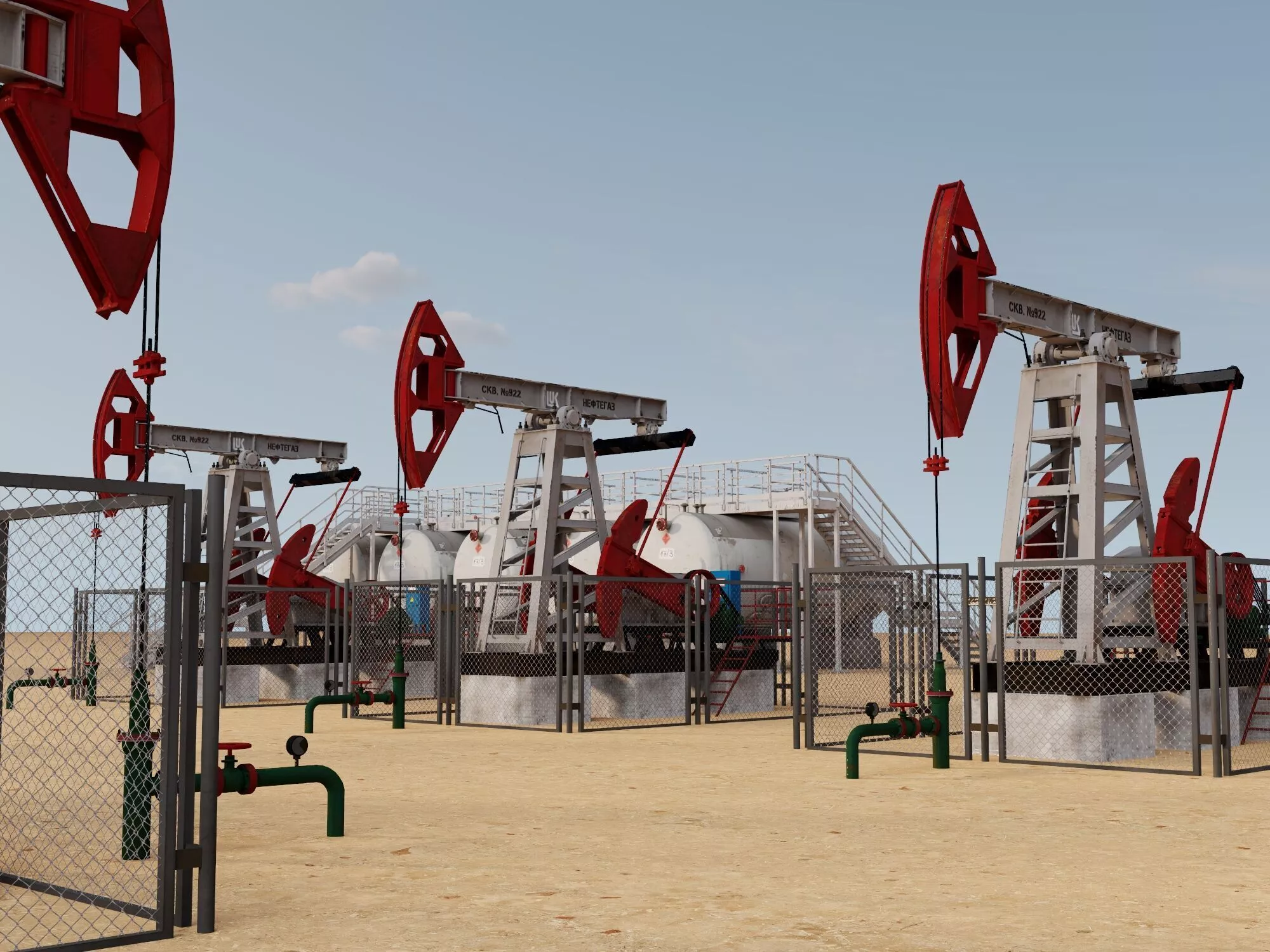 Industrial oilfield pumping units Low-poly 3D model