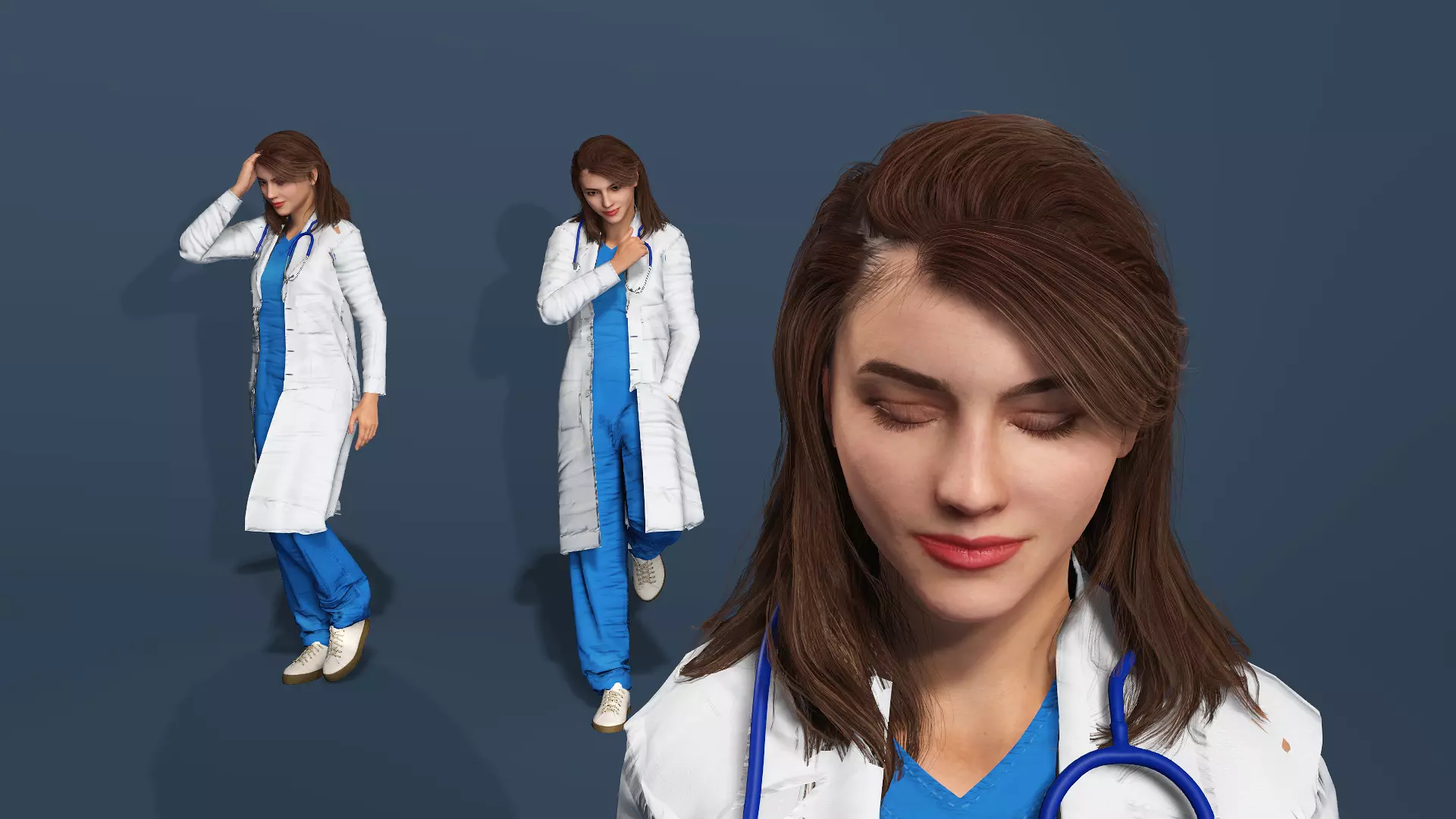 Realistic 3D Female Doctor Model Fully Rigged Animated Low-poly 3D model